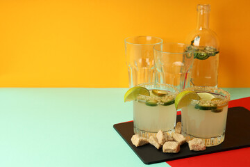 Concept of drink with jalapeno cocktail, space for text