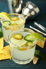 Concept of drink with jalapeno cocktail, close up