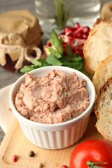 Concept of tasty food with pate, close up