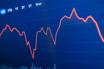 Stock market trading graph in graphic concept.financial investment or economic trends business design. Abstract finance background.Low angle shot.