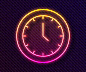 Glowing neon line Clock icon isolated on black background. Time symbol. Vector