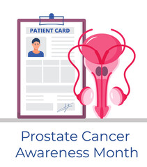 Prostate cancer awareness month concept vector. Medical event of andrology is celebrated in March. Ovary, testis, adrenal gland are shown.