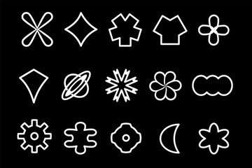 Universal trendy geometric linear shapes set. Brutalism shapes for swiss minimal style design. Set Of Cool Modern Geometric Stickers. Memphis design, retro elements for the web, vintage.