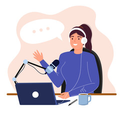 Podcast. Online communication. Radio wave. Vector illustration in a modern flat style.