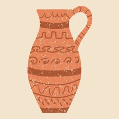 Ceramic vase. Colored silhouettes. Antique crockery, decorative element. The concept of ceramics. Stamp texture. Handmade vectors. All elements are isolated.
