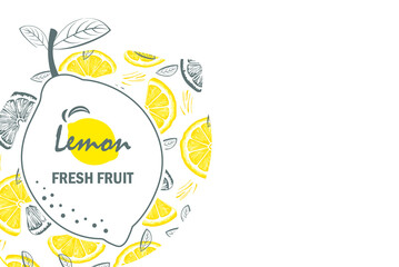 Banner template design of Lemon. Vector illustration lemon horizontal banners. Design for juice, tea, ice cream, lemonade, jam, natural cosmetics, sweets and pastries filled with lemon, dessert menu.