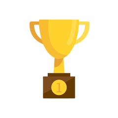 Trophy Cup icon on prize podium. First place award or Champions cup isolated on white background. Vector illustration.