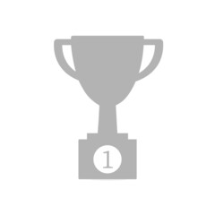 Trophy Cup icon on prize podium. First place award or Champions cup isolated on white background. Vector illustration.
