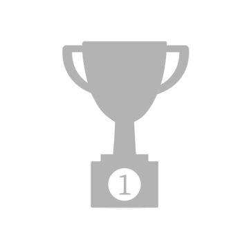 Trophy Cup icon on prize podium. First place award or Champions cup isolated on white background. Vector illustration.