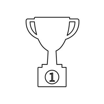 Trophy Cup icon on prize podium. First place award or Champions cup isolated on white background. Vector illustration.