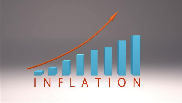 Increased inflation concept. Rising blue columns and a round upturned arrow to demonstrate rising inflation. motion graphic and 3D animation