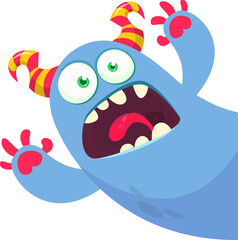 Funny cartoon smiling monster character. Illustration of cute and happy alien creature. Halloween design. Vector