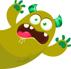 Funny cartoon smiling monster character. Illustration of cute and happy alien creature. Halloween design. Vector