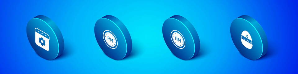 Set Isometric Calendar spring, Morning time, Kitchen timer and Day icon. Vector