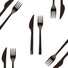 plastic black fork and knife  on a white background