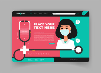 Stethoscope. Health care. Flat vector illustration with text.