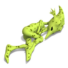 Naklejka premium 3D-illustration of a cute and funny cartoon alien sleeping