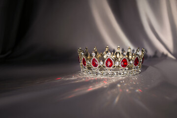 Vintage crown with red crystals, ruby, garnet