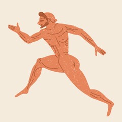 Greek mythology. Naked man in motion, sand colors. Vector illustration isolated on white background. Flat design, cartoon.