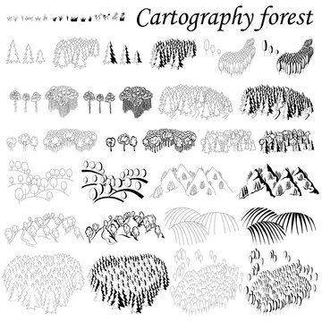 Cartography Forest Icons: Vector Set for Map Making and Landscapes