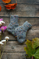 Chunky gray newborn socks, made of soft cotton yarn