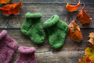 Chunky gray newborn socks, made of soft cotton yarn