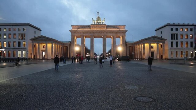 Berlin, Germany, 27.01.2022: view on the famous Brandenburg gate on the Pariser square in Berlin city