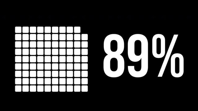 89 percent infographic diagram, eighty-nine percentage square rectangle 4K animation. Flat design chart icon for finance and statistics.