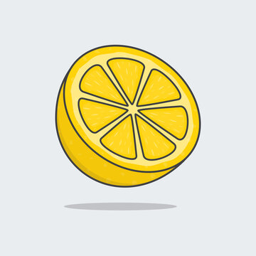 Half Of Fresh Lemon Cartoon Vector Illustration. Lemon Flat Icon Outline