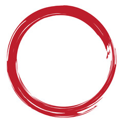 Circle brush stroke vector isolated on white background. Red enso zen circle brush stroke. For stamp, seal, ink and paintbrush design template. Grunge hand drawn circle shape, vector illustration