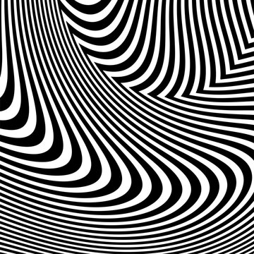 Abstract pattern of wavy stripes or rippled 3D relief black and white lines background. Vector twisted curved stripe modern trendy.Abstract seamless Pattern for Printed Design Tshirt Pillow.