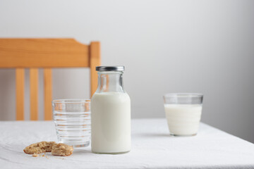 Fresh Milk on the table with white tablecloth