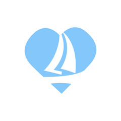 heart icon with a ship on a white background, vector illustration