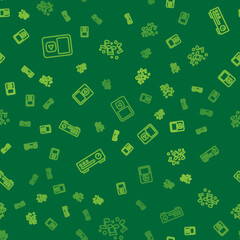 Set line Music player, Sound mixer controller and note, tone on seamless pattern. Vector