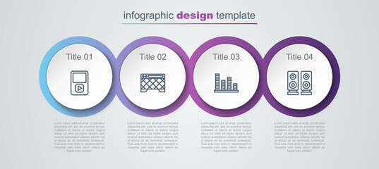Set line Music player, Guitar amplifier, equalizer and Stereo speaker. Business infographic template. Vector