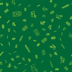 Set line Vape mod device, Marijuana joint, spliff and Hookah on seamless pattern. Vector