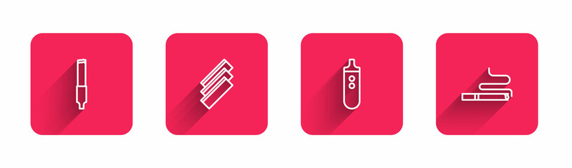 Obraz premium Set line Cigarette, rolling papers, Electronic cigarette and with long shadow. Red square button. Vector