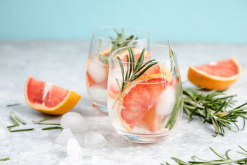 Detox fruit infused flavored water. Refreshing summer homemade lemonade cocktail