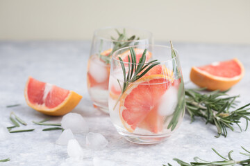 Detox fruit infused flavored water. Refreshing summer homemade lemonade cocktail