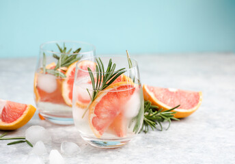 Detox fruit infused flavored water. Refreshing summer homemade lemonade cocktail