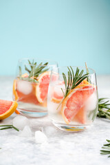 Detox fruit infused flavored water. Refreshing summer homemade lemonade cocktail