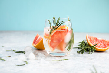 Detox fruit infused flavored water. Refreshing summer homemade lemonade cocktail