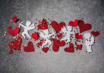 Little red hearts and white amour on light background for Happy Valentine's Love pattern