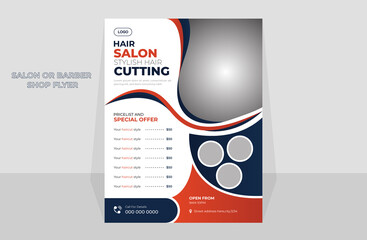 modern salon or barber shop flyer or brochure design template 