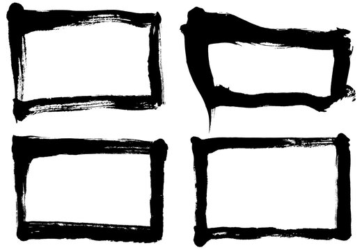 墨筆図形「四角枠」４点セット　筆書線素材