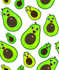 Obraz premium Vector pattern from a set with vegetables. Avocado, hot chili pepper, carrots, finocchio and mushrooms with broccoli. Suitable for printing on fabric, T-shirts and wallpaper.