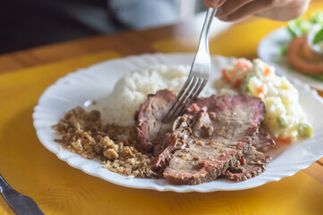 homemade food and hump steak Brazilian meat, natural light and copy space