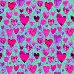 Seamless pattern of beautiful pink hearts. Festive vivid background for Valentine's Day. Illustration.