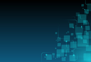 Abstract geometric square shapes .and lines transparent overlay with .blue and green light colors isolated .on dark blue background. concept .innovation, technology, digital. Vector illustration