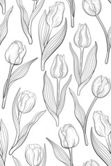 seamless floral monochrome pattern with tulips